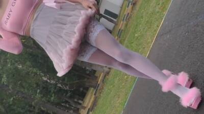 Sissy Ponyboy In Sexy Stockings Posing In Public And Jumping On The Cam - shemalez.com
