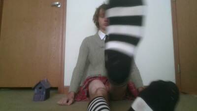 Femboy Crossdresser in Schoolgirl unifrom (flashing and Sock Fetish - ashemaletube.com