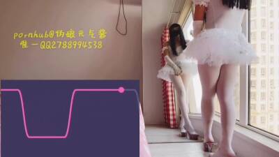 Chinese CD Enjoying Remote Sex Toys in Front of Floor t - ashemaletube.com - China