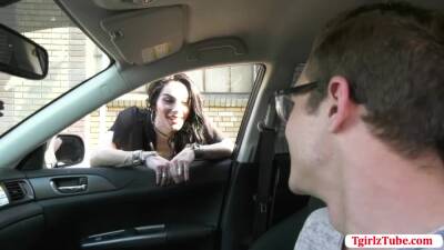 Ariel Demure - Slut shemale hitchhiker gets ass banged by guys big cock - ashemaletube.com