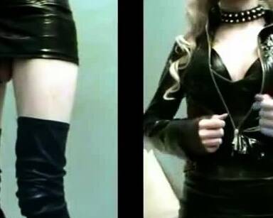 Sissy Sandracduk posing in leather outfit - drtuber.com