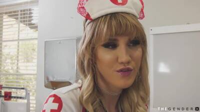 Transsexual nurse in fishnet gets sucked off and barebacked - ashemaletube.com