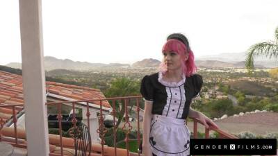 Pink Haired Trans Maid Catches Boss Jerking - txxx.com