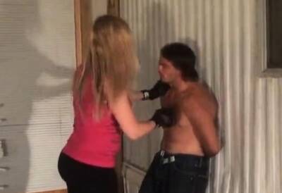 Pretty blonde bully teaches a sissy dude how to get tough - drtuber.com