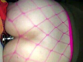 Plugging my Sissy Ass in fishnets - ashemaletube.com