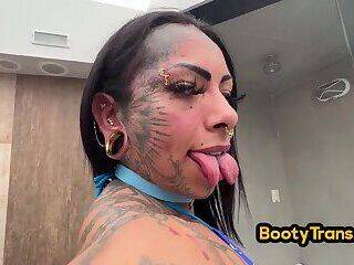 Bootylicious tattooed tranny ass fucked in doggystyle - ashemaletube.com