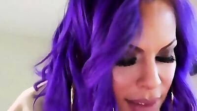 TS Foxxy - Purple-haired trans chick shoves her big dick in the chubby man's thick ass - bemyhole.com