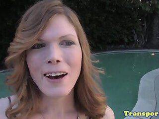 Amateur shemale jerks and fingers ass outside - ashemaletube.com
