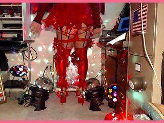 My BLACK DADDY Tre requested my red BBC WHORE sissy outfit in 9" platform stiletto heels - ashemaletube.com