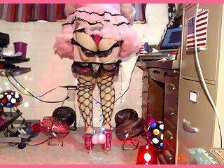 Fishnet stockings, pink sissy tutu to tease my BLACK DADDY Tre's BB12"NC rock hard for cum - ashemaletube.com