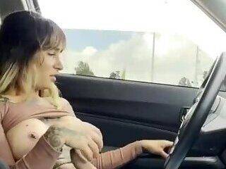 Tgirl jerking off in the car - ashemaletube.com
