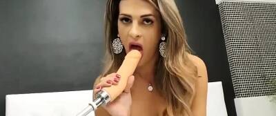 Janaina Carvalho - Glass Dildo Sultry Shemale Janaina Carvalho Undresses And Fucks Herself With A Dildo - bemyhole.com - Brazil
