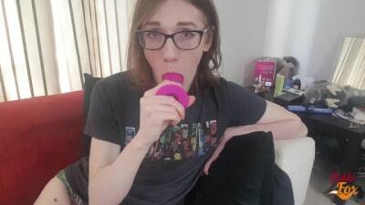 Nerdy Trans Deepthroats Dildo & Toys Herself to Huge Cumshot - pornhub.com - Britain